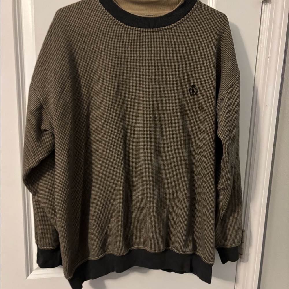 Men's Houndstooth Crewneck Sweater - Black and Tan, Sz XL